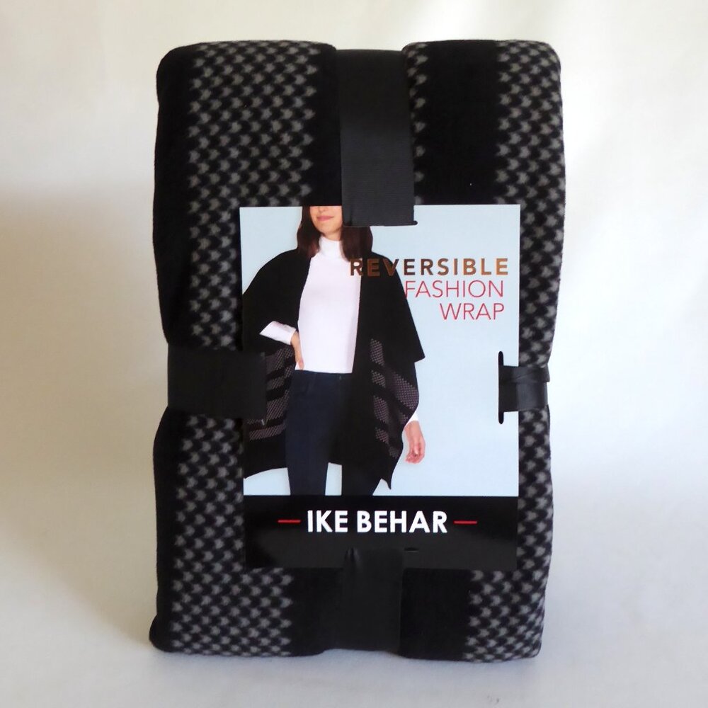 NEW WOMENS REVERSIBLE FASHION WINTER WRAP IKE BEHAR BRAND BLACK & GRAY (ONE SIZE